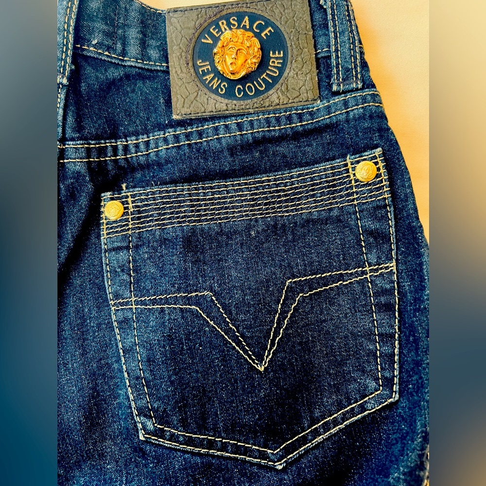 VERSACE Jeans Skinny Couture Jeans Dark Blue Tight Narrow Bottom - Skinny